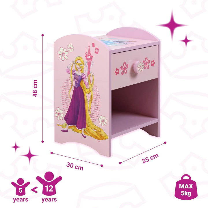 Disney Princess Kinder-Nachttisch, Holzwerkstoff Technisches Holz 15 mm MDF, Light Pink, S Princess