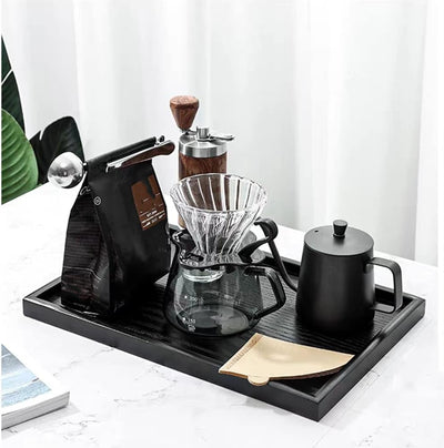 Holz Tee Tablett, schwarzes Rechteck Serviertabletts Kaffee Snack Essen Mahlzeiten Teller zum Frühst