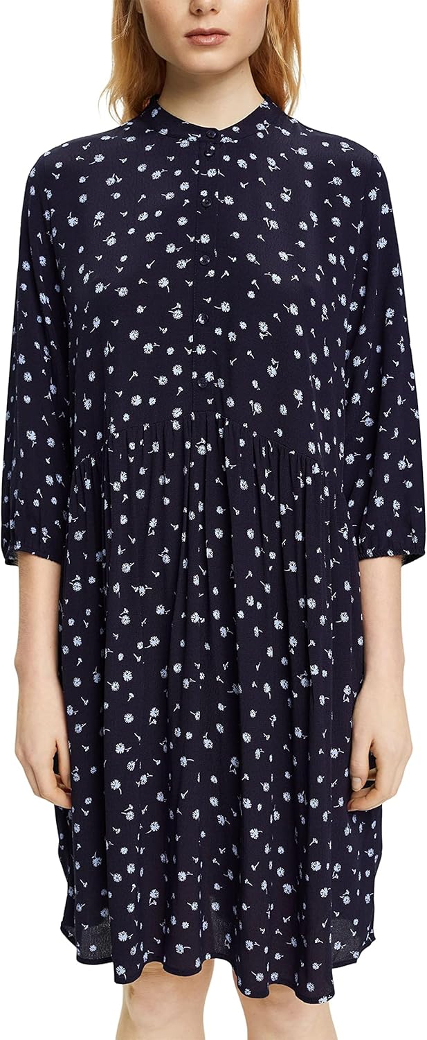 ESPRIT Florales Midikleid mit Knöpfen 32 Navy, 32 Navy