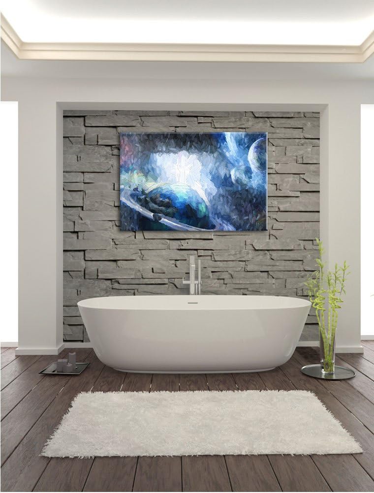 Pixxprint Planeten und Meteoriten im Weltraum Kunst Pinsel Effekt, Format: 100x70 auf Leinwand, 100x