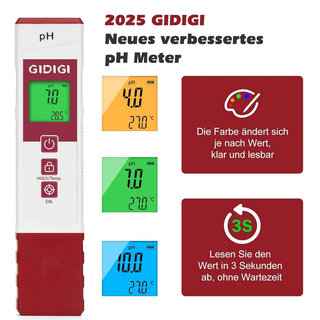 Digitales pH Messgerät für Wasser mit Farbdisplay, pH-Tester für Pools, Professioneller pH Level Tes