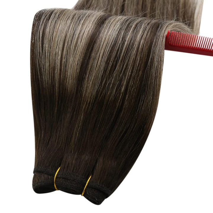 Ugeat Lang Echthaar Extensions Tressen 55cm Balayage Braun Haartressen Echthaar Extensions Ombre Dun