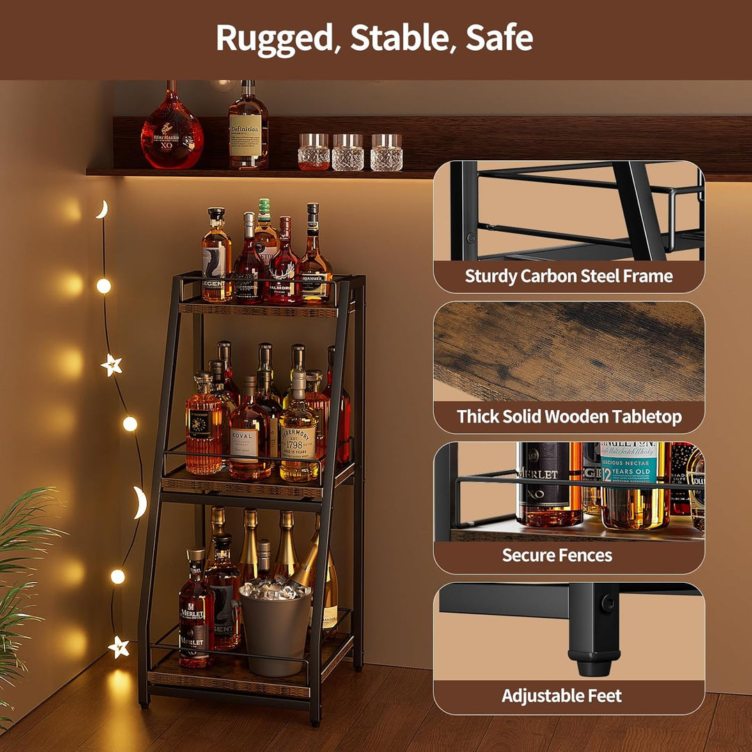 Nuovoware 3-Tier Abgestufte Liquor Cabinet Mini Bar, Weinregal Freistehend Boden für Whiskey, Ecke L