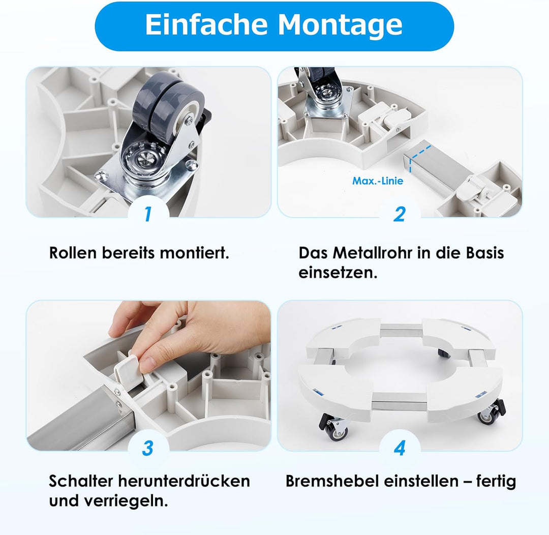 DEWEL Pflanzenroller Aussenbereich mit Feststeller Ø 38 x 45 cm, Rollbrett Pflanzen Rund mit 4 Wasse