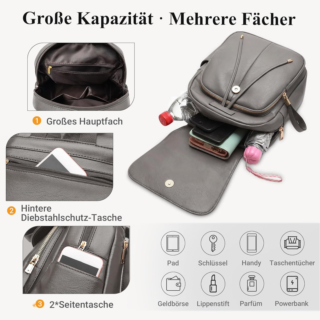 DEEVORCA Damen Mode Einfach Rucksack Lässig Arbeiten Dayback Schultertaschen Reisen Einkaufen PU Led