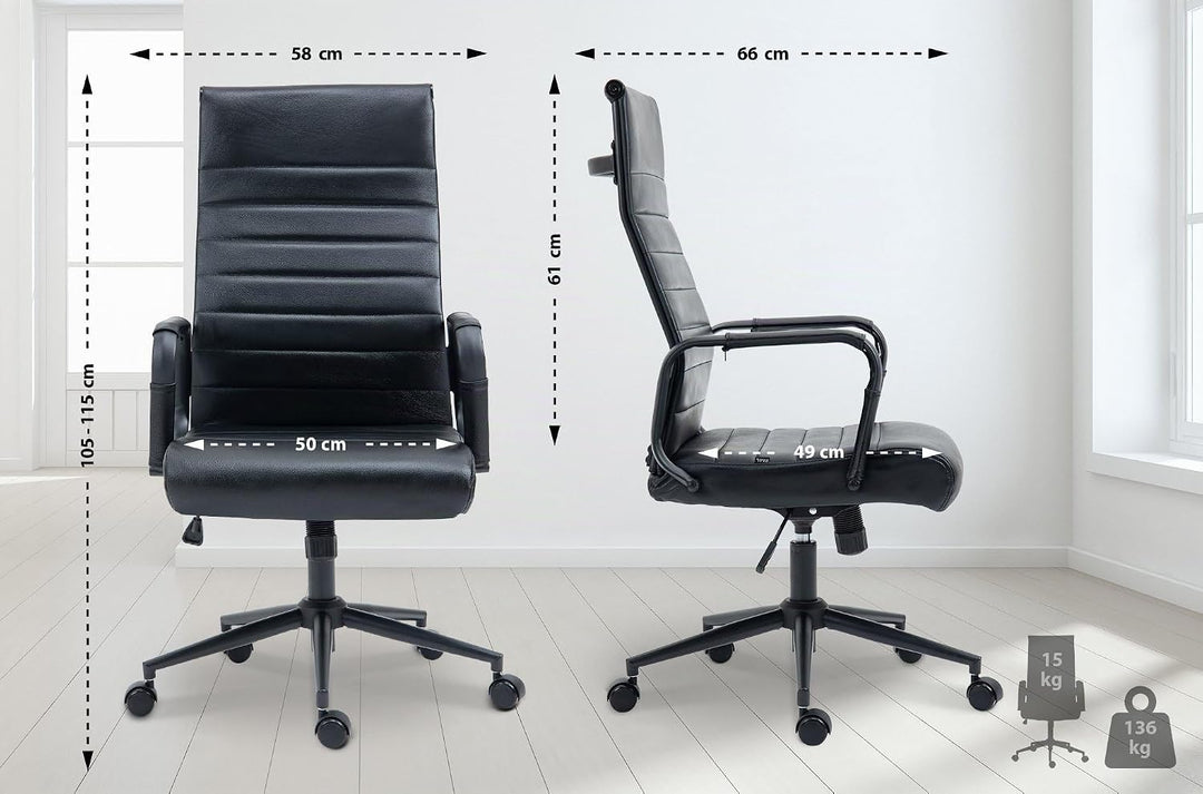 CLP Bürostuhl ergonomisch Kolumbus Echtleder, Schreibtischstuhl höhenverstellbar stufenlos, Drehstuh