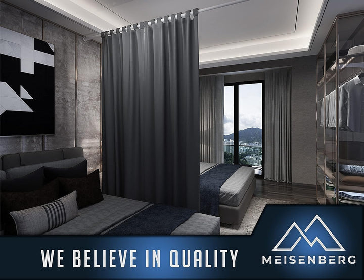 MEISENBERG Rostfreie Gardinenstange ohne Bohren 210-260cm, Ø32mm Weiss belastbare Klemmstange zum Au