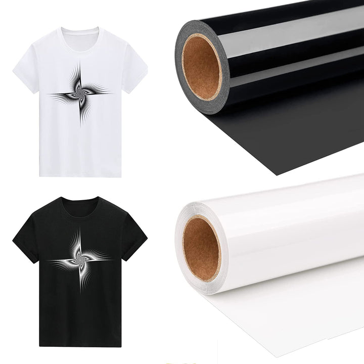 Bocguy [3M + 3M] Plotterfolie Textil Schwarz & Weiss, 2 Rollen 30.5CM x 3M Textilfolie Plotter, Plot