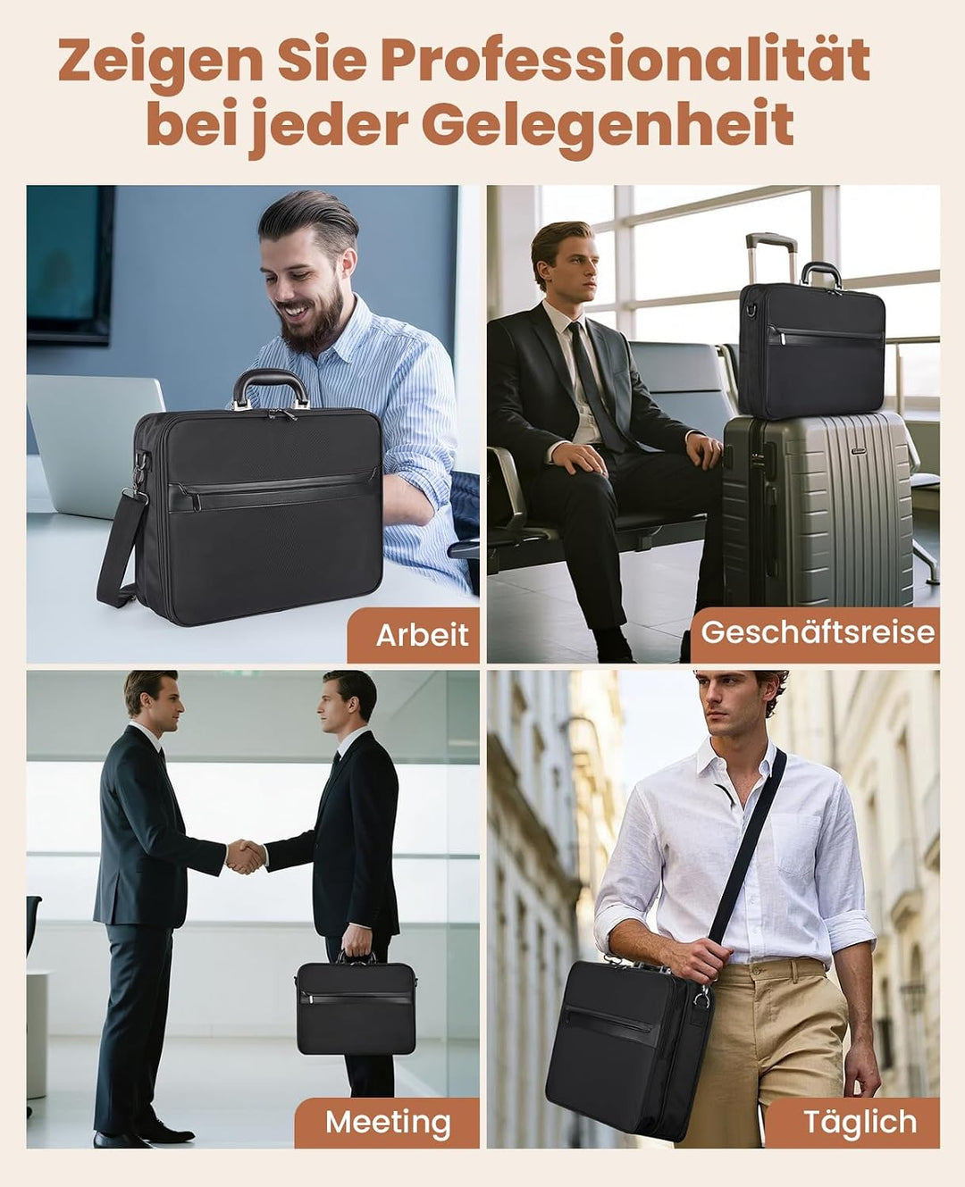 Jetviivid Aktentasche Herren, 15.6 Zoll Laptoptasche Gross, Wasserdichte Briefcase mit Schultergurt,