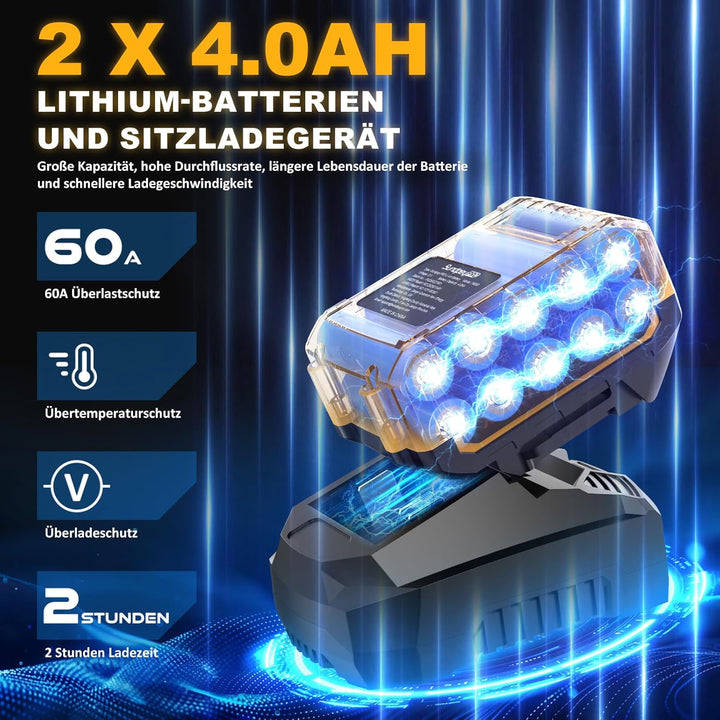 Akkuschrauber mit Schlagbohrfunktion 21V - 120Nm Bürstenloser Akku Schlagbohrschrauber Set mit 2x4Ah