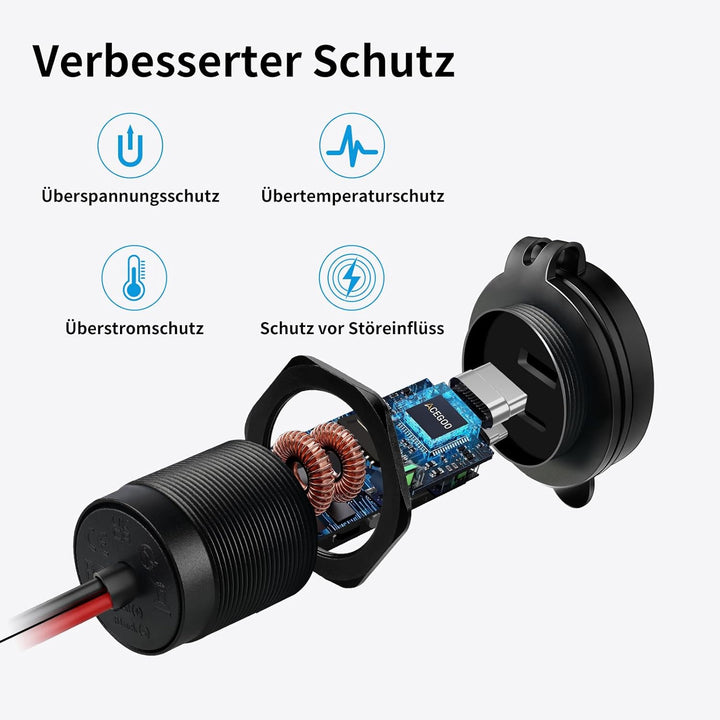 acegoo USB C Steckdose 12V Auto Wohnmobil 48W, Typ C Buchse Einbau Dose Aluminum Wasserdicht 12 Volt