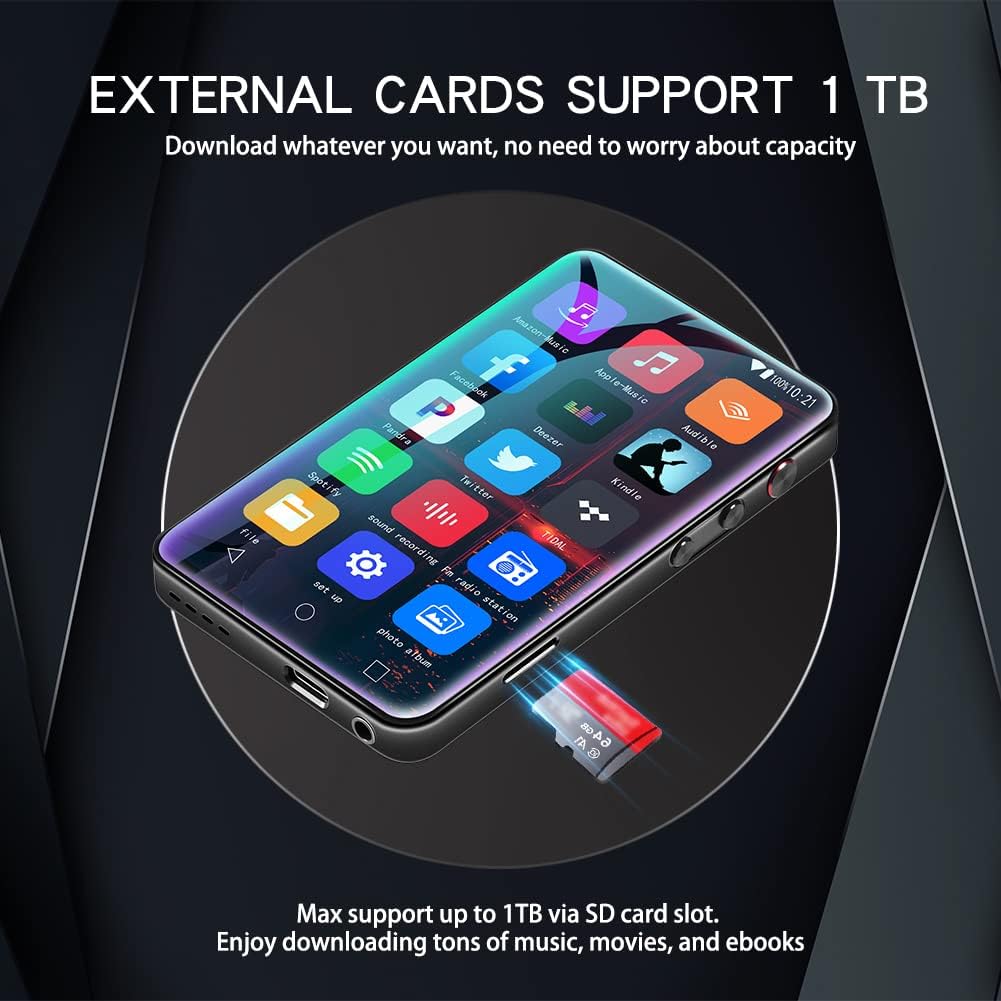 MYMAHDI MP3 Player mit Bluetooth und WiFi bis zu 1TB, 4“ Music Player Touch Screen mit Spotify, Pand