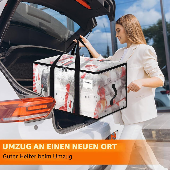 5 Grosse Aufbewahrungstasche mit Deckel,100L Umzugstaschen Plastik für Kleidung, Umzugstaschen mit R
