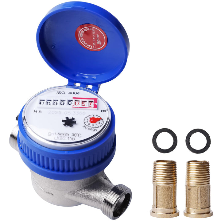 Gartenwasserzähler 1/2 Zoll Geeicht Kaltwasserzähler mit Montagezubehör & Schutzabdeckung | 0-40℃ 1.