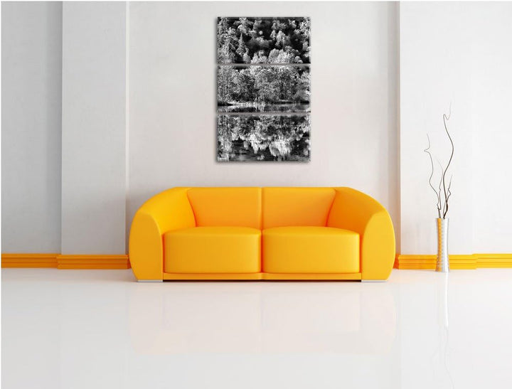 Pixxprint herbstlicher Wald am See als Leinwandbild/Grösse: 3 Teilig (120x80) cm/Wandbild/Kunstdruck