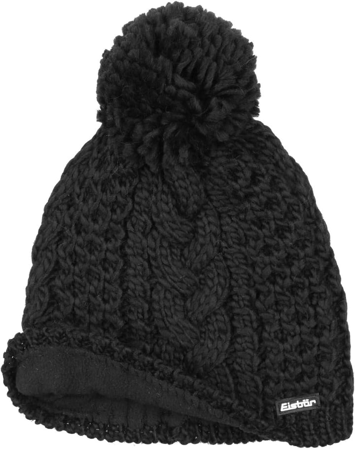 Eisbär Antonia Pudelmütze Damen/Herren - Pompon Zopfstrickmuster Strickmütze mit Futter, Futter Wint