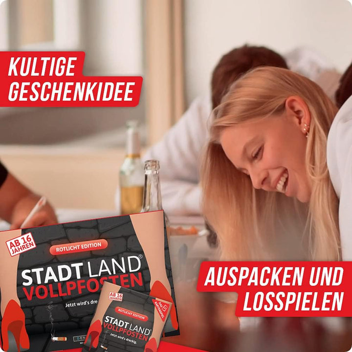 DENKRIESEN Stadt Land VOLLPFOSTEN - ROTLICHT-Duo - Das Kartenspiel und der Spielblock - Rotlicht Edi