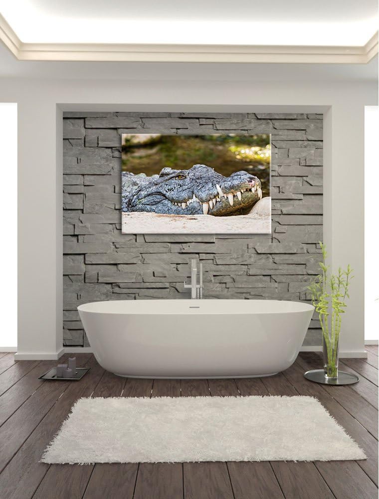 Pixxprint gigantisches Krokodil auf Leinwand, XXL riesige Bilder fertig gerahmt mit Keilrahmen, Kuns