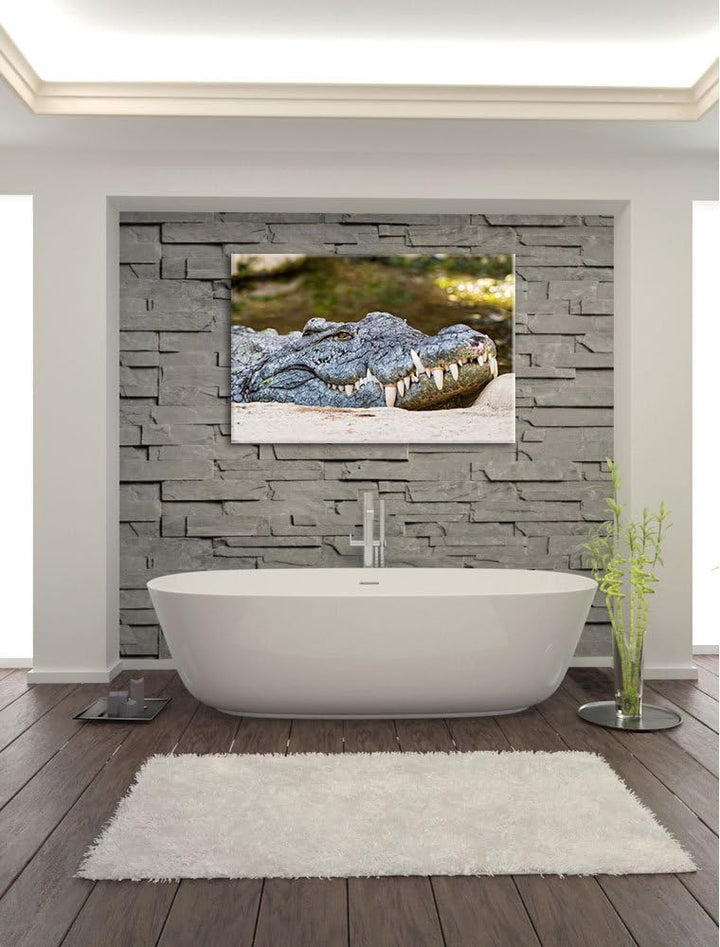 Pixxprint gigantisches Krokodil auf Leinwand, XXL riesige Bilder fertig gerahmt mit Keilrahmen, Kuns