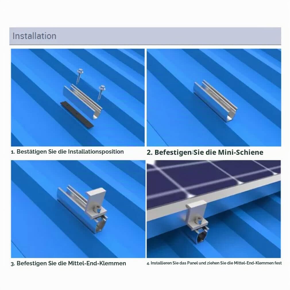Solarmodul Halterung Befestigungssystem, Alu PV Modul Halterung mit 12CM Montageschiene und Befestig