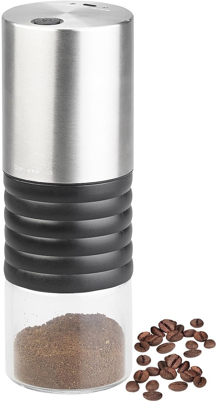 Rosenstein & Söhne Kaffeemühle 12V: Elektrische Akku-Kaffeemühle mit Keramik-Mahlwerk, USB Ladebuchs