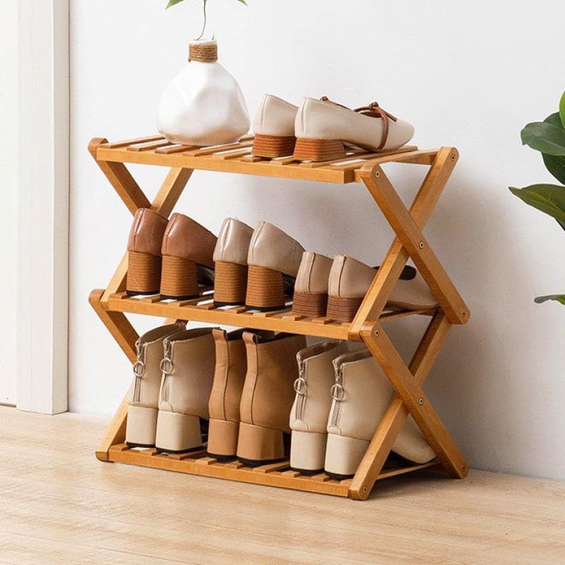 Zusammenklappbares Schuhregal aus Bambus, tragbares Schuhregal aus Holz, ohne Installation, kleines
