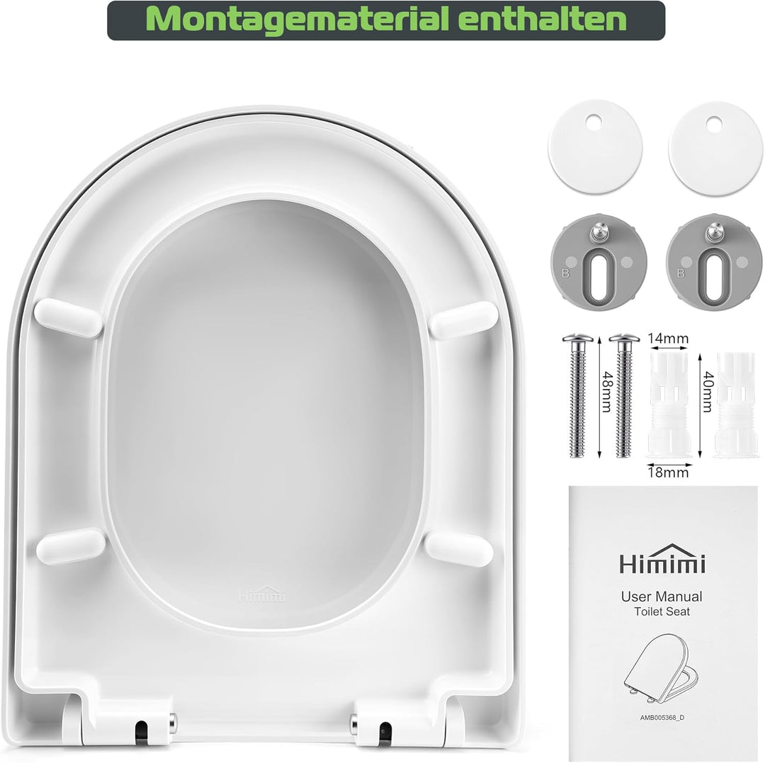 Himimi Toilettendeckel mit Absenkautomatik, Quick-Release & einfacher Montage, PP D-Form WC-Sitz mit