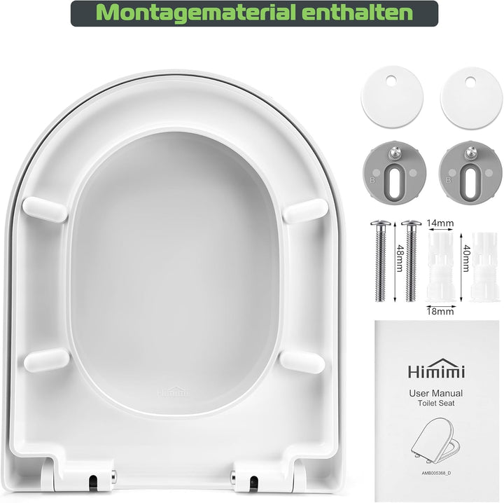 Himimi Toilettendeckel mit Absenkautomatik, Quick-Release & einfacher Montage, PP D-Form WC-Sitz mit