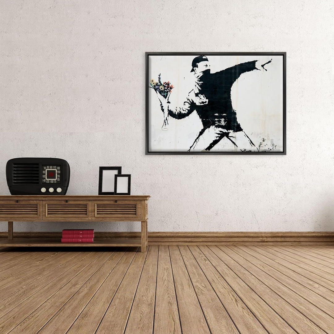 Gemälde auf Leinwand, gerahmt, mit Rahmen, Banksy – Arte Street Art – Blumenlaner – 30 x 40 cm – mod
