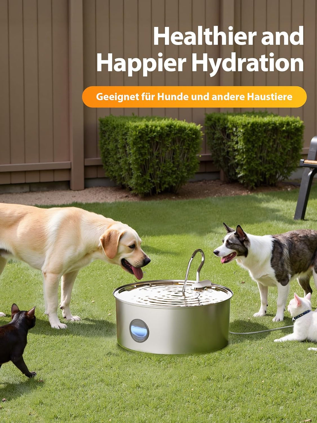 Trinkbrunnen für Hunde, 8L/270 oz Grosse Hundebrunnen/Katzenbrunnen Trinkbrunnen Silver Katzenbrunne