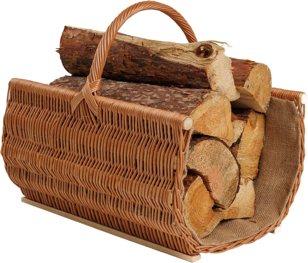 BOGATECO Weidenkorb mit Griff | Kaminkorb 50X35X25 | Handgewebt | Holzkorb mit Verstärkung 50 x 25 x