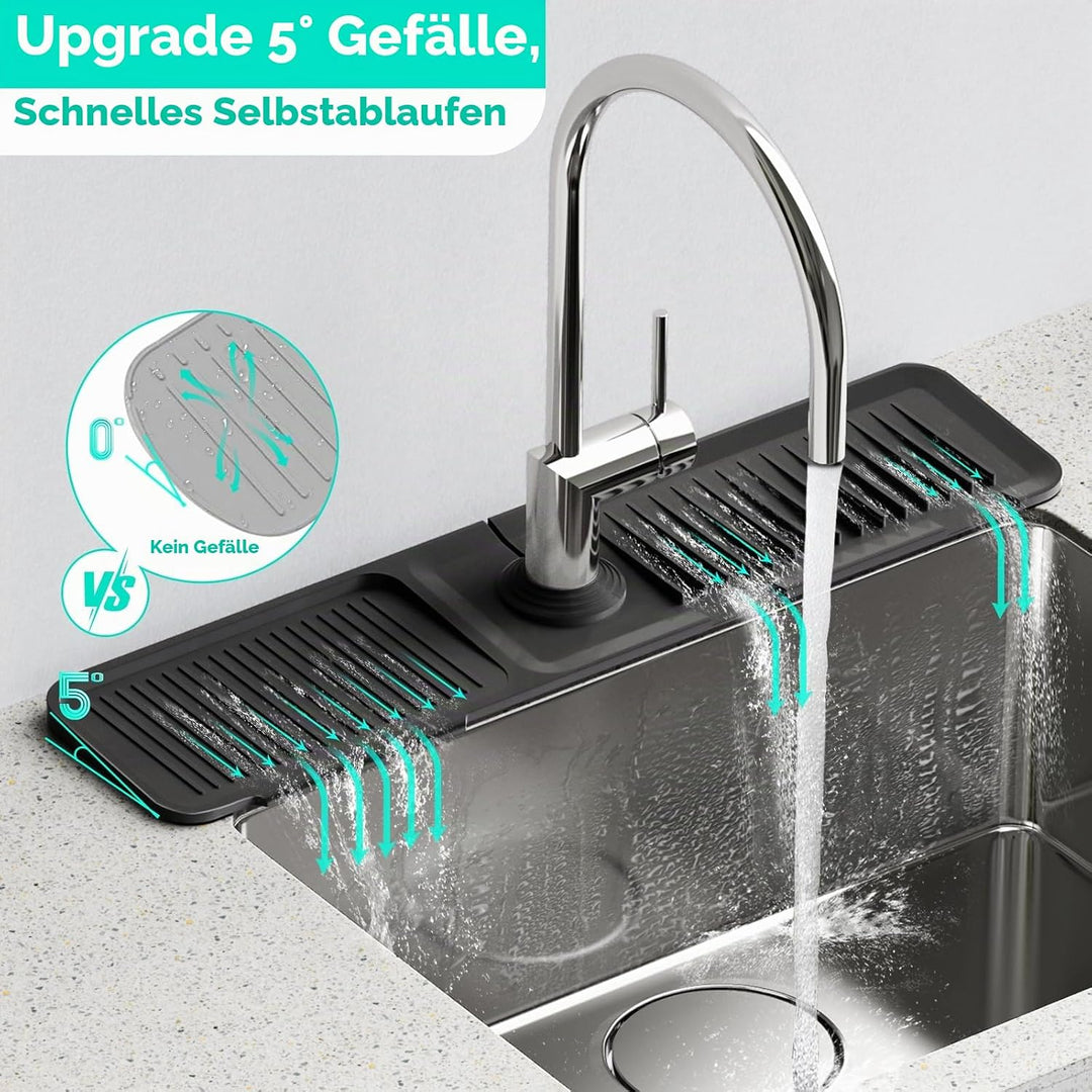 61 cm längerer Spritzschutz für Küchenspüle, 5 ° Neigung, schnelles Ablassen, Silikon-Abtropfmatte f