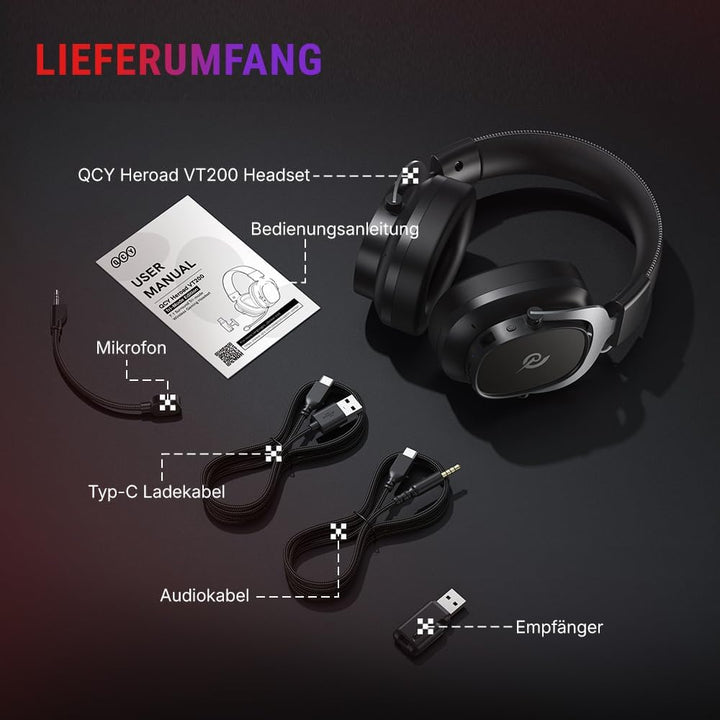 QCY Heroad VT200 Gaming Headset Wireless,2.4Ghz kabellos Headset Mit Mikrofon,7.1 Surround Sound,Blu
