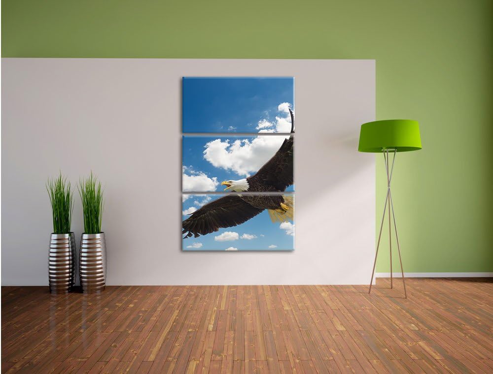 Pixxprint Adler fliegt über Schneebedeckte Berge 3-Teiler Leinwandbild 120x80 Bild auf Leinwand