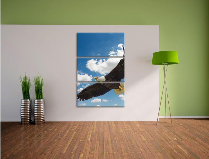 Pixxprint Adler fliegt über Schneebedeckte Berge 3-Teiler Leinwandbild 120x80 Bild auf Leinwand