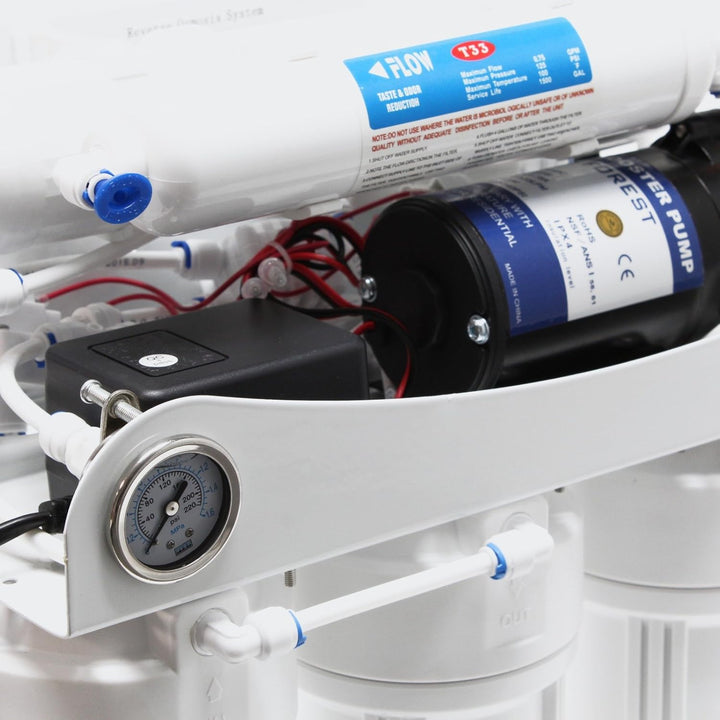 Naturewater 5 Stufen Umkehrosmose 180 L/Tag mit Druckerhöhungspumpe und Druckanzeige, RO Omsoseanlag