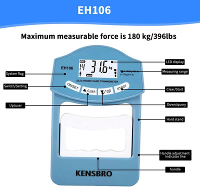 Digitaler Handkraftmessgerät 396lb/180kg, Dynamometer Digital, Electronic Hand Dynamometer, Elektron