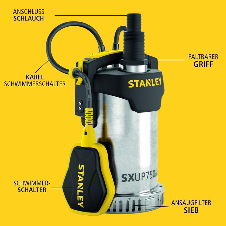 Stanley Tauchpumpe SXUP750XCE für Klarwasser (750 W,max. Förderleistung 11.000 l/h, max. Förderhöhe
