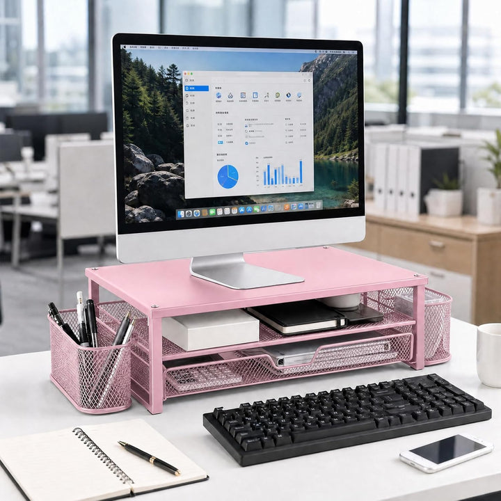 Monitorständer mit Schublade & 2 Stifthaltern - Ergonomische Schreibtisch-Erhöhung für Laptop & Bild
