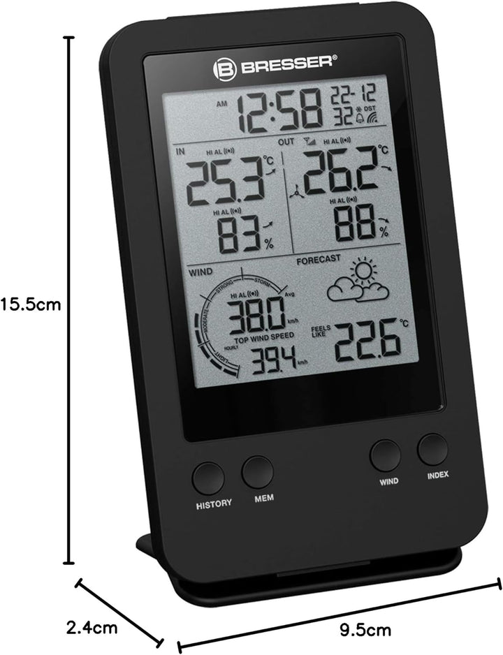 Bresser Wetterstation Funk mit Aussensensor 3-in-1 Profi Windmesser mit Anzeige für Windgeschwindigk