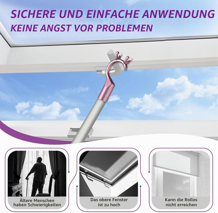 Dachfenster Stange zum Öffnen mit Stockhaken - Dachfenster Öffner Stange Stab mit Haken, Fensteröffn