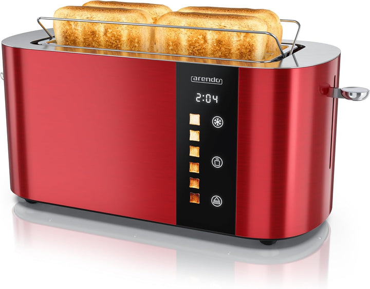 Arendo - Edelstahl Toaster 4 Scheiben Langschlitz - Touchscreen – Doppelwandgehäuse – 1500 W – Integ