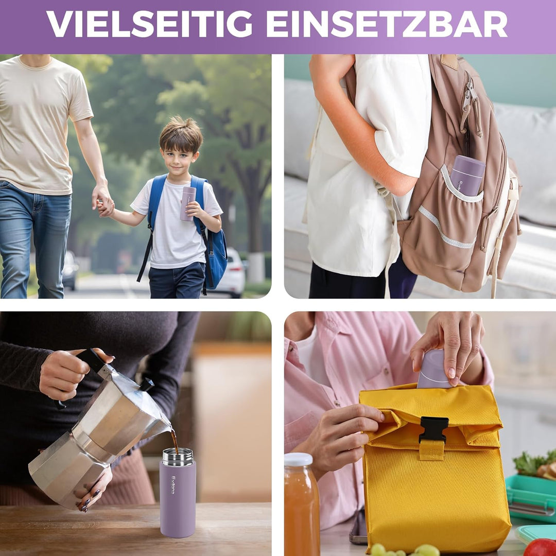 【Upgrade-Version】Exllena Mini Thermosflasche 250ml mit Edelstahl-Deckel, Trinkflasche Klein Doppelwa