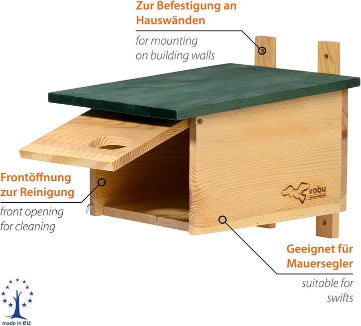 dobar VOBU Nistkasten aus Holz für Mauersegler - Höhlen-Nistkasten mit Ø 64 x 32 mm Einflugloch - Gr