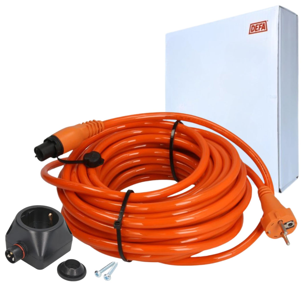 DEFA 460963 Anschlusskabel Aussen mit Stecker Orange Verstärkt 15m 230V + 460829 Steckdose (Set, 2-t