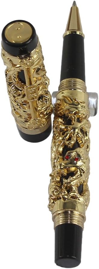 Gullor Edelste Drache und Phoenix Rollerball mit PU-Leder Stifttasche - golden Golden with Pen pouch