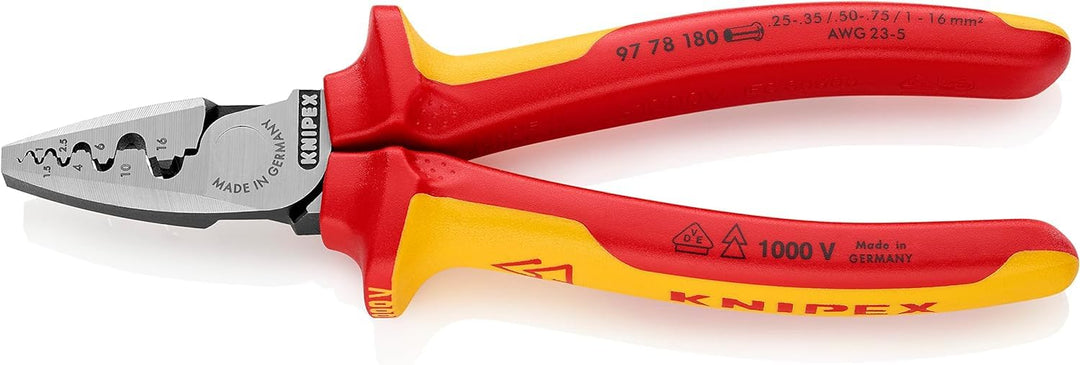 Knipex Crimpzange für Aderendhülsen isoliert mit Mehrkomponenten-Hüllen, VDE-geprüft 180 mm (SB-Kart