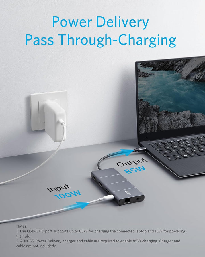 Anker PowerExpand+ 11-in-1 Adapter Hub, mit 4K@60Hz HDMI und DP, 100W Power Delivery, USB-C und 3 US