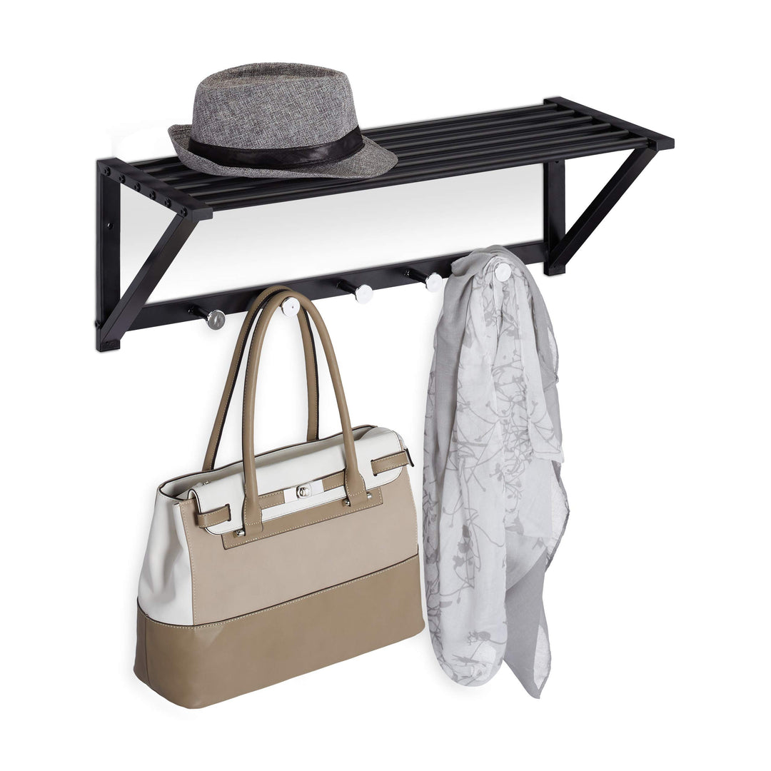 Relaxdays Wandgarderobe mit Ablage, Garderobenleiste 5 Haken, Flur &amp; Bad, modern, Metall, HBT 23 x 6