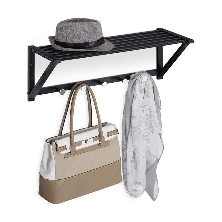 Relaxdays Wandgarderobe mit Ablage, Garderobenleiste 5 Haken, Flur &amp; Bad, modern, Metall, HBT 23 x 6